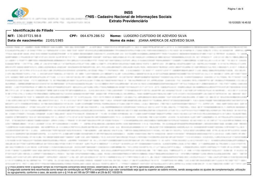 Extrato CNIS do INSS